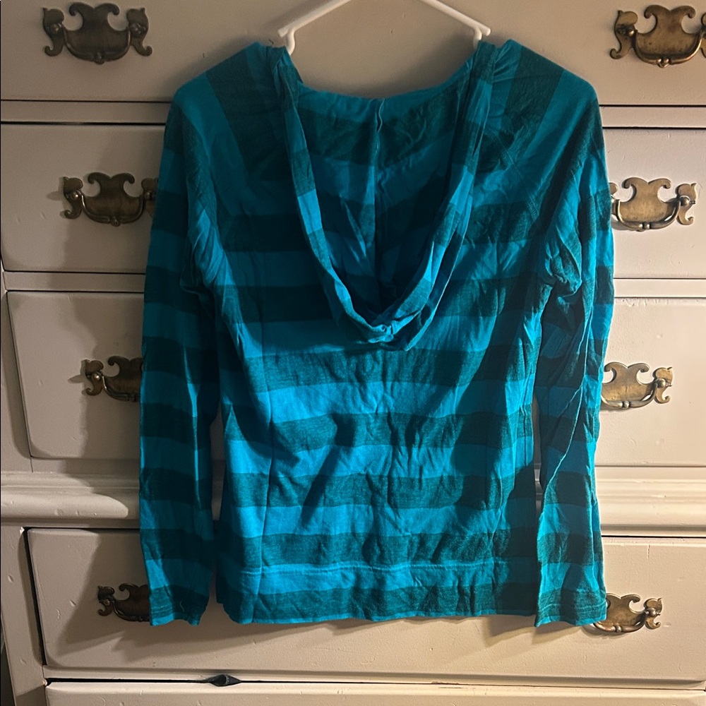Under Armour Striped Teal V-Neck Hooded Long Sleeve, Women’s Medium - Picture 3 of 3
